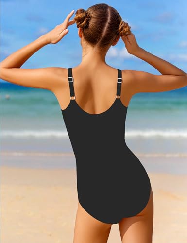 Qaoerde Girls Swimsuit Teen Swimsuits for Girls 12-14 Cutout Ruched One Piece Swimsuits Adjustable Straps Tie Bathing Suit Solid Color Swimwear Black 13-14Y - Image 5