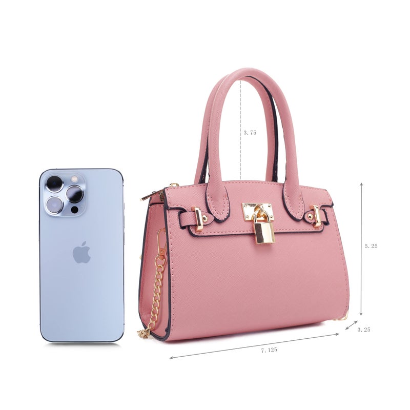 EVVE Women's Evening Bag Party Clutches Mini Satchel Purses Cocktail Prom Handbags with Chain and Lock | PINK - Image 3
