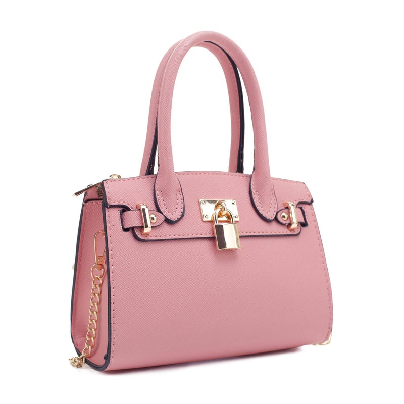 EVVE Women's Evening Bag Party Clutches Mini Satchel Purses Cocktail Prom Handbags with Chain and Lock | PINK - Image 1