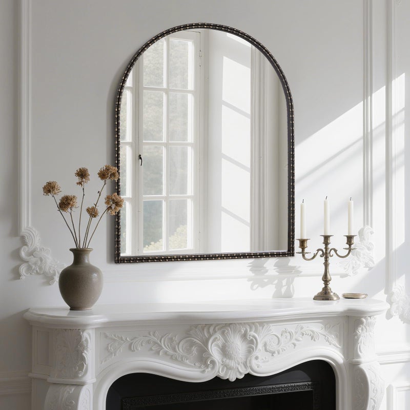 WallBeyond Black&Gold Vintage Mirror for Vanity 28x36 Inch, Gold Antique Mirror with Ornate Frame, Arched Vintage for Bathroom, Living Room, Fireplace, Entryway - Image 2