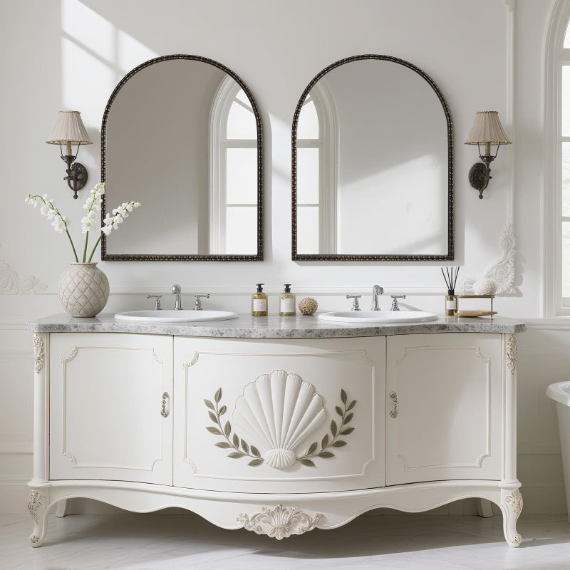 WallBeyond Black&Gold Vintage Mirror for Vanity 28x36 Inch, Gold Antique Mirror with Ornate Frame, Arched Vintage for Bathroom, Living Room, Fireplace, Entryway - Image 5