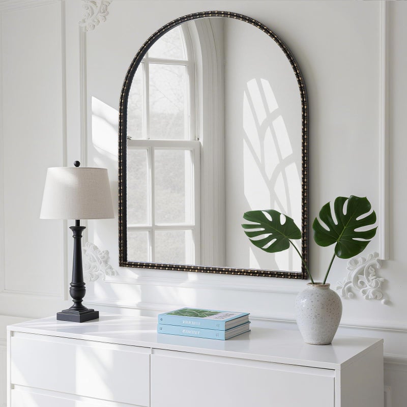 WallBeyond Black&Gold Vintage Mirror for Vanity 28x36 Inch, Gold Antique Mirror with Ornate Frame, Arched Vintage for Bathroom, Living Room, Fireplace, Entryway - Image 4