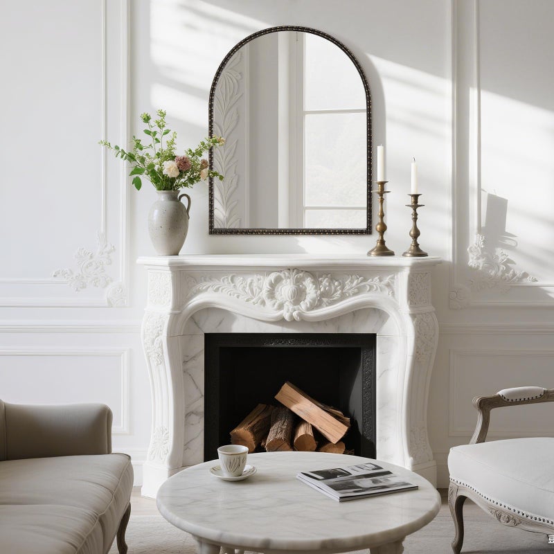 WallBeyond Black&Gold Vintage Mirror for Vanity 28x36 Inch, Gold Antique Mirror with Ornate Frame, Arched Vintage for Bathroom, Living Room, Fireplace, Entryway - Image 3