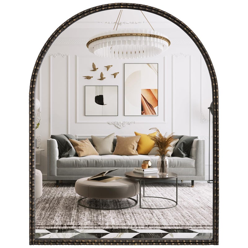 WallBeyond Black&Gold Vintage Mirror for Vanity 28x36 Inch, Gold Antique Mirror with Ornate Frame, Arched Vintage for Bathroom, Living Room, Fireplace, Entryway - Image 1
