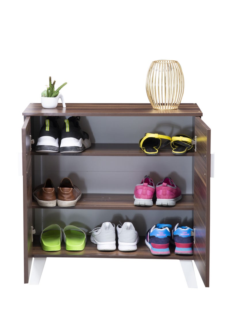 WT-EASYCARE خزانة أحذية ببابين - خشب بلوط متسخ | رف أحذية خشبي | رف أحذية متعدد الطبقات | منظم أحذية | عرض رف الأحذية | تخزين متعدد الوظائف | خزانة أحذية | خزانة خشبية - Image 5