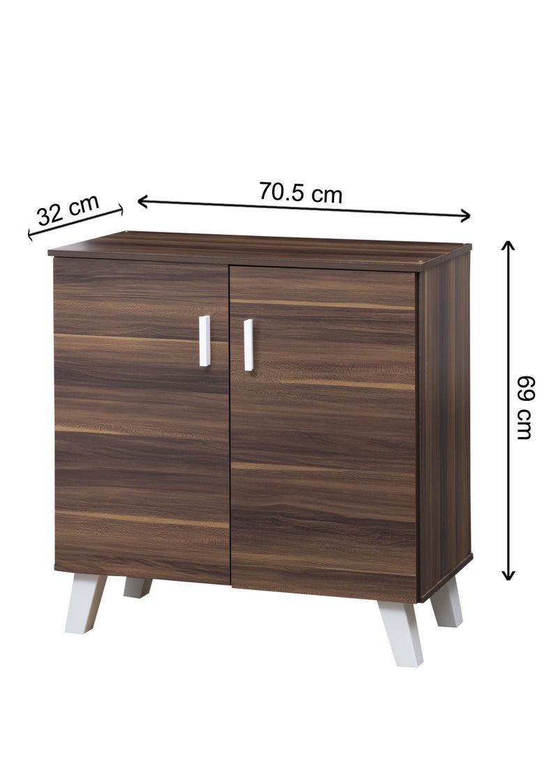 WT-EASYCARE خزانة أحذية ببابين - خشب بلوط متسخ | رف أحذية خشبي | رف أحذية متعدد الطبقات | منظم أحذية | عرض رف الأحذية | تخزين متعدد الوظائف | خزانة أحذية | خزانة خشبية - Image 2