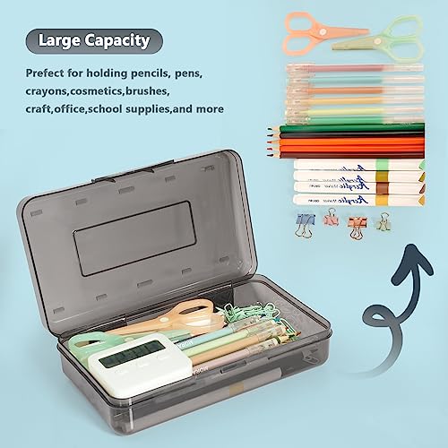 DANRONG Pencil Box, Large Capacity Pencil Case, Plastic Pencil Boxs for Kids Girls Boys Adults, Hard Crayon Box Storage with Snap-Tight Lid for School Office Supplies - Image 3