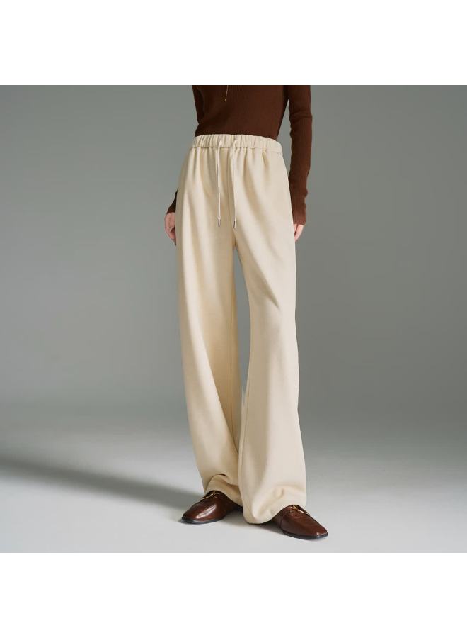 Olrain Women's Autumn Casual Knit Loose Straight-leg Pants Relaxed Fit Trousers Light Apricot L - Image 1