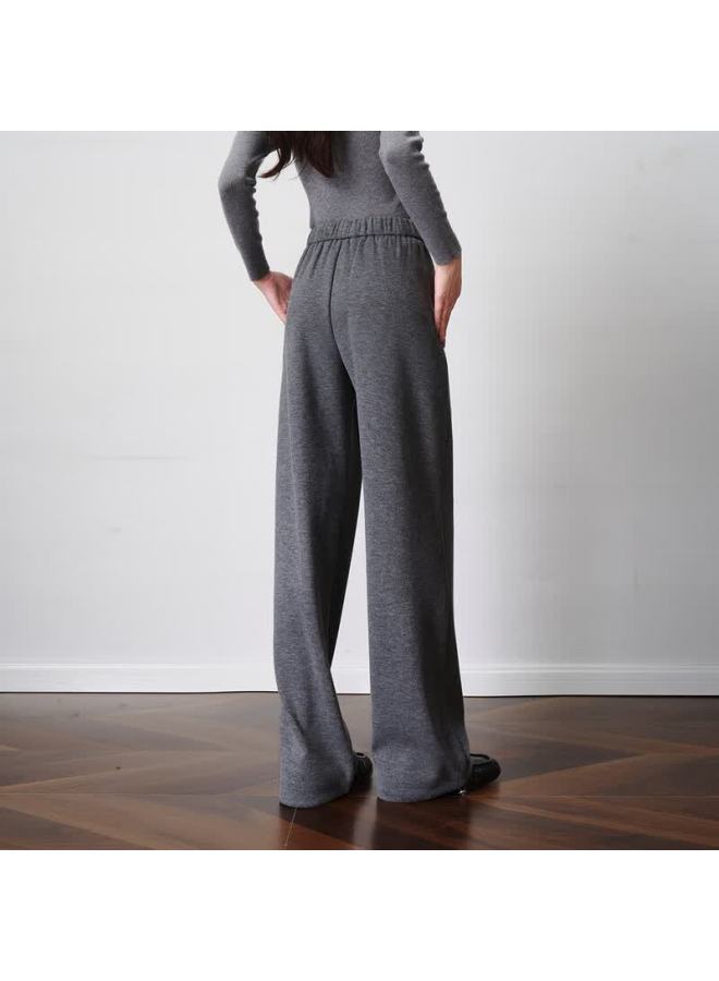 Olrain Women's Autumn Casual Knit Loose Straight-leg Pants Relaxed Fit Trousers Light Apricot L - Image 4