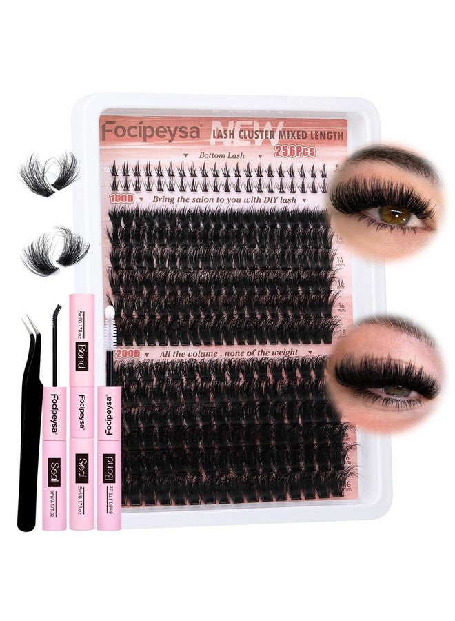 Focipeysa Lash Extension Kit Fluffy Eyelash Extension Kit With Lash Bond And Seal Thick Lash Clusters Diy Lash Extensions Kit Wispy Individual Lashes 12-18Mm Diy D Curl Lash Extension - Image 1