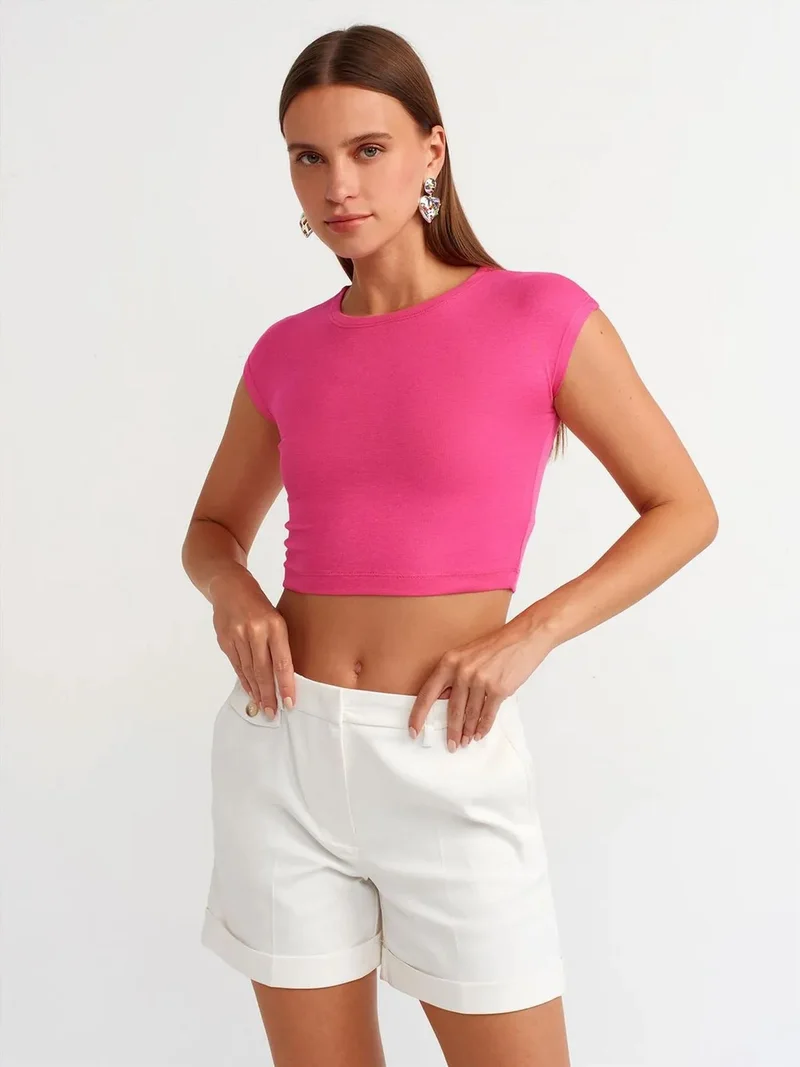 ديلفين Dilvin Slim Fit Crop Jersey Blouse