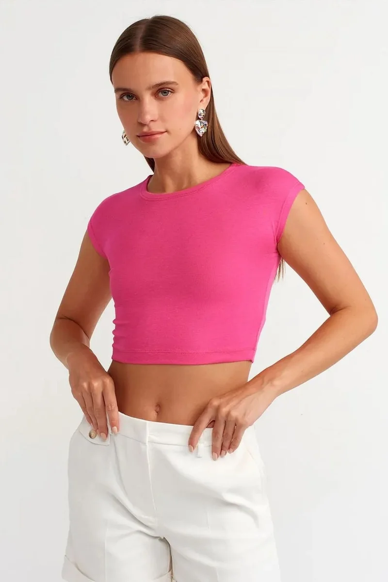 DILVIN Slim Fit Crop Jersey Blouse