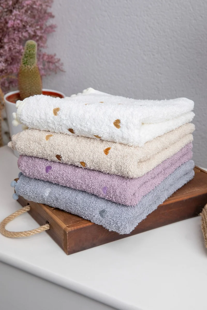 فافورا Cloverleaf Pompom 4-Pack Hand and Face Towel - Cream - Grey