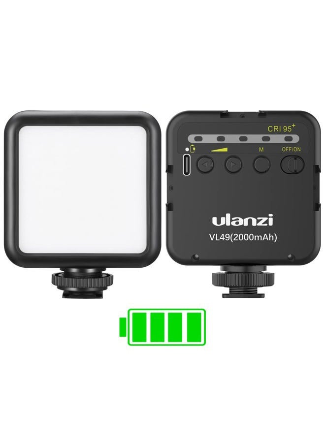 Ulanzi VL49 2000mAh LED Video Light w 3 Cold Shoe, Rechargeable Soft Light Panel, Portable Photography Lighting for DJI OSMO Sony DSLR Canon Camera GoPro Vlogging - Image 1