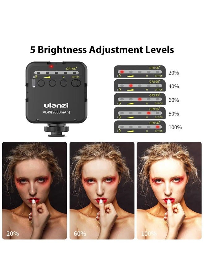 Ulanzi VL49 2000mAh LED Video Light w 3 Cold Shoe, Rechargeable Soft Light Panel, Portable Photography Lighting for DJI OSMO Sony DSLR Canon Camera GoPro Vlogging - Image 3