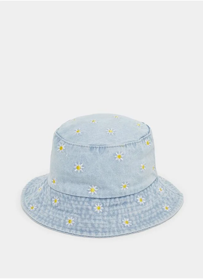 ستايلي Styli Floral Print Denim Bucket Hat