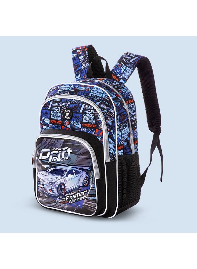 Eazy Kids 18" Set of 4 Backpack w/ 4 Wheel Trolley, Lunch Bag and Pencil Case - Car Racing - Image 4