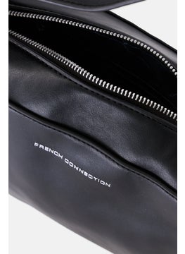 French Connection Women Brand Logo Leather Shoulder Bag 17 H x 28 L x 8 W cm, Black  - Image 3