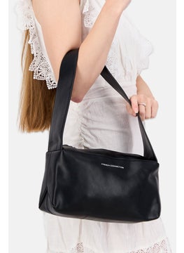 French Connection Women Brand Logo Leather Shoulder Bag 17 H x 28 L x 8 W cm, Black  - Image 1
