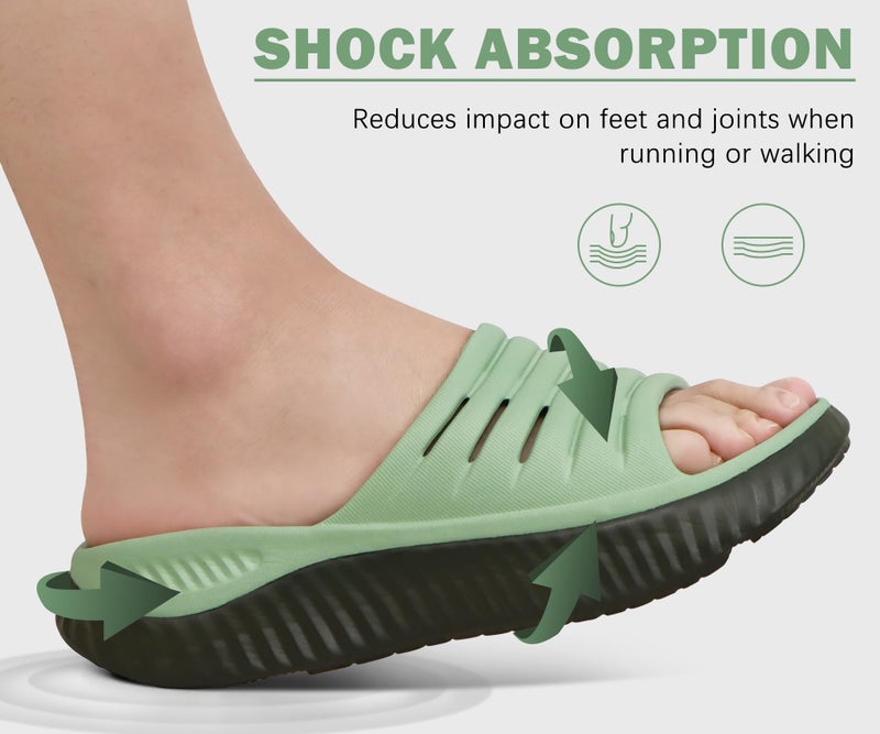 KuaiLu Womens Recovery Sandals Comfortable Plantar Fasciitis Arch Support Ladies Orthopedic Open Toe Slip On Running Sport Walking Slides Thick Athletic Cushion Slippers Summer Sliders Green Size 7 - Image 5