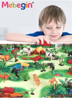 MEBEGIN 63 Pieces Animals Playset Toy with Big Play Mat and Storage Box Realistic Plastic Jungle Wild Zoo Animals Figures Playset with Elephant, Giraffe, Lion, Gorilla for Kids  - Image 2
