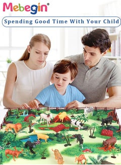 MEBEGIN 63 Pieces Animals Playset Toy with Big Play Mat and Storage Box Realistic Plastic Jungle Wild Zoo Animals Figures Playset with Elephant, Giraffe, Lion, Gorilla for Kids  - Image 3