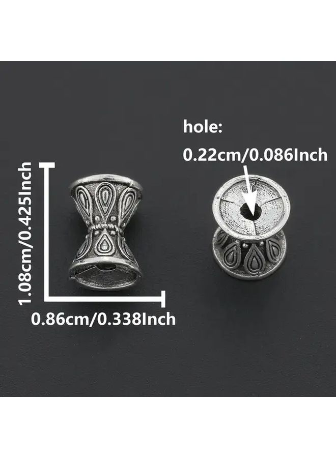 10 Antique Silvery Lotus Waist Drum Spacer Beads Double Sided Patterned Drill Hole Loose Spacers for DIY Bracelets Necklaces Earrings Pendants Keychains Clothing Accessories Craft Supplies - Image 4