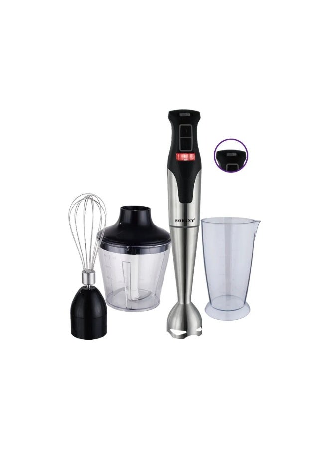 سوكاني خلاط سوكاني اليدوي 4 في 1،  سرعتان مصنوع من الفولاذ المقاوم للصدأ، ومحضر طعام، ومفرمة، وخفاقة بيض، وكأس - بقوة 1000 واط، مصمم لتلبية جميع احتياجاتك في الخلط وتحضير الطعام.-SK-758-4N - Image 2