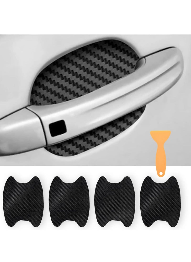 Generic 4 PCS Car Door Handle Sticker, Carbon Fiber Anti-Scratches Car Door Cup Protector, Non-Marking Auto Door Handle Protective Film, Universal for Most Car Handles Black  - Image 1