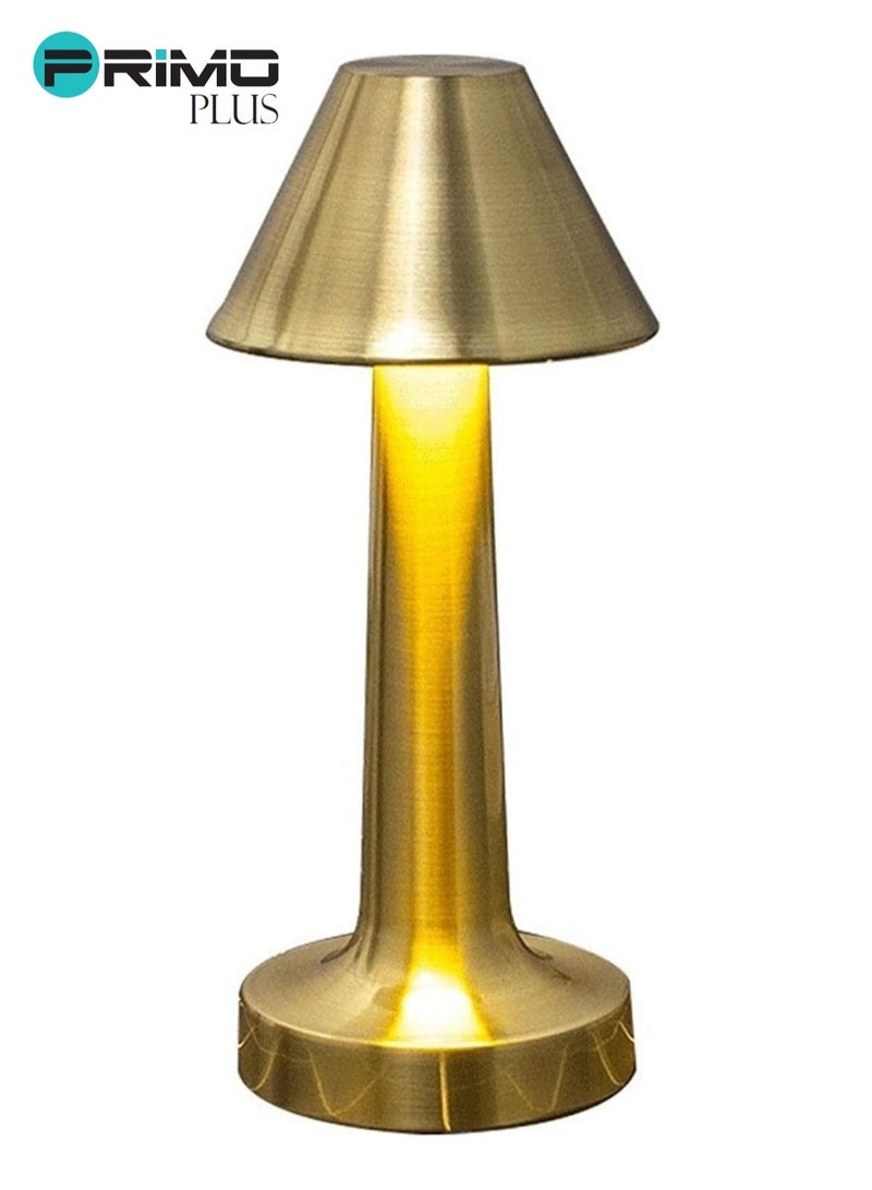 بريمو بلس مصباح مكتب يعمل باللمس، مصباح طاولة بجانب السرير، مصباح لاسلكي يعمل بالبطارية، مصباح LED قابل لاعادة الشحن، مصباح قراءة للاطفال لغرفة النوم، مكتب المنزل، غرفة المعيشة ذهبي 21*9*9 سم - Image 1