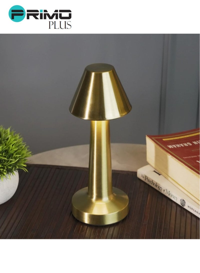 بريمو بلس مصباح مكتب يعمل باللمس، مصباح طاولة بجانب السرير، مصباح لاسلكي يعمل بالبطارية، مصباح LED قابل لاعادة الشحن، مصباح قراءة للاطفال لغرفة النوم، مكتب المنزل، غرفة المعيشة ذهبي 21*9*9 سم - Image 2