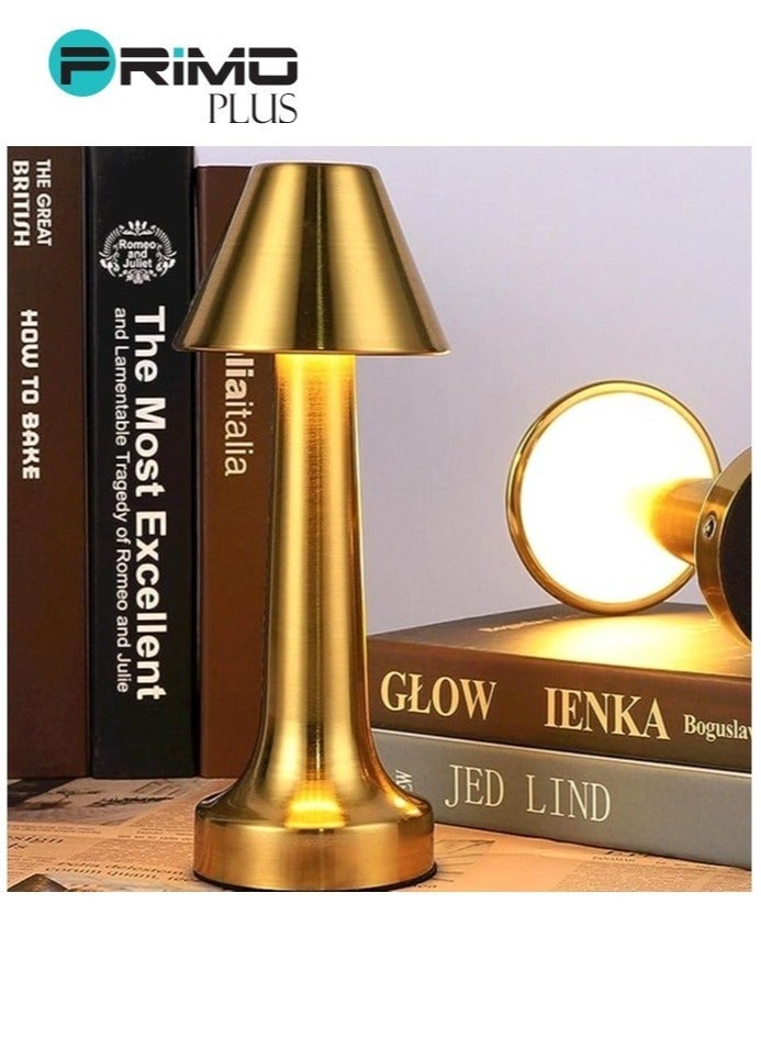 بريمو بلس مصباح مكتب يعمل باللمس، مصباح طاولة بجانب السرير، مصباح لاسلكي يعمل بالبطارية، مصباح LED قابل لاعادة الشحن، مصباح قراءة للاطفال لغرفة النوم، مكتب المنزل، غرفة المعيشة ذهبي 21*9*9 سم - Image 3