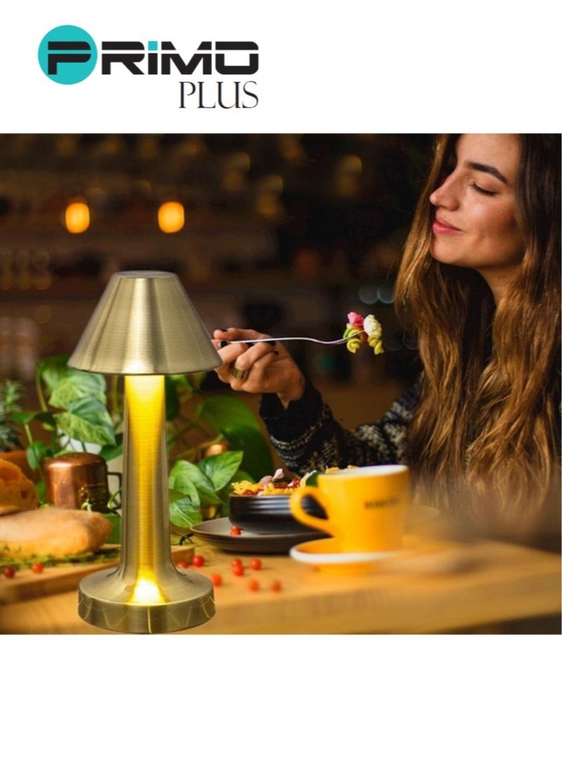 بريمو بلس مصباح مكتب يعمل باللمس، مصباح طاولة بجانب السرير، مصباح لاسلكي يعمل بالبطارية، مصباح LED قابل لاعادة الشحن، مصباح قراءة للاطفال لغرفة النوم، مكتب المنزل، غرفة المعيشة ذهبي 21*9*9 سم - Image 4