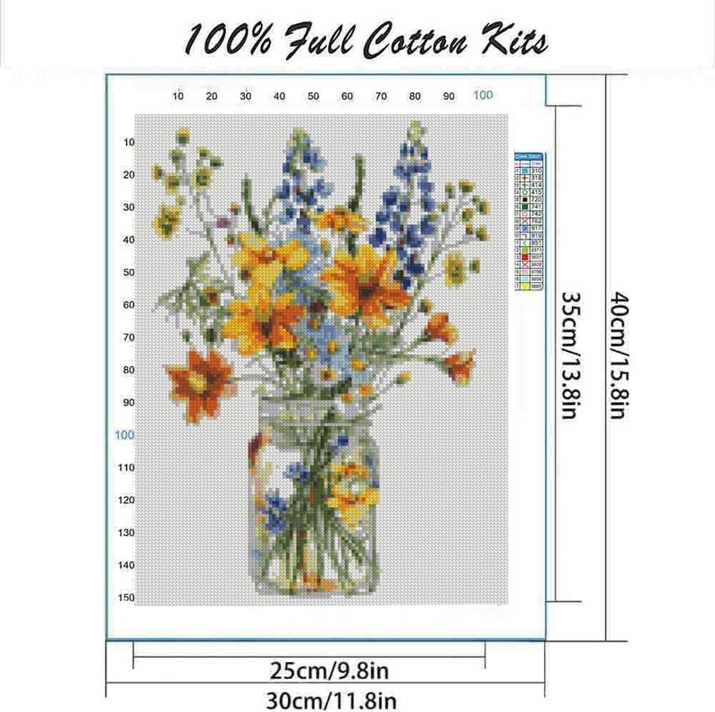 DYAIANGMU Stamping Cross Stitch KitFlower Cross Stitch Kit for Adult Beginners Full Line DIY Cross Stitch Stitching Kit for Home Decor Cross Stitch Patterns 157x118 inches - Image 3