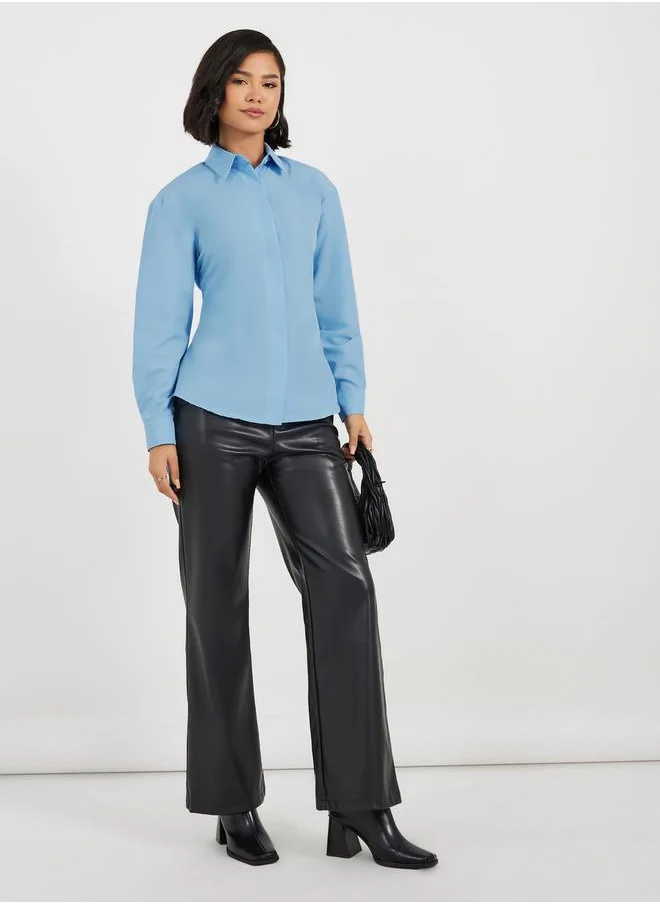 Styli Woven Solid Shirt with Tie Waist Detail