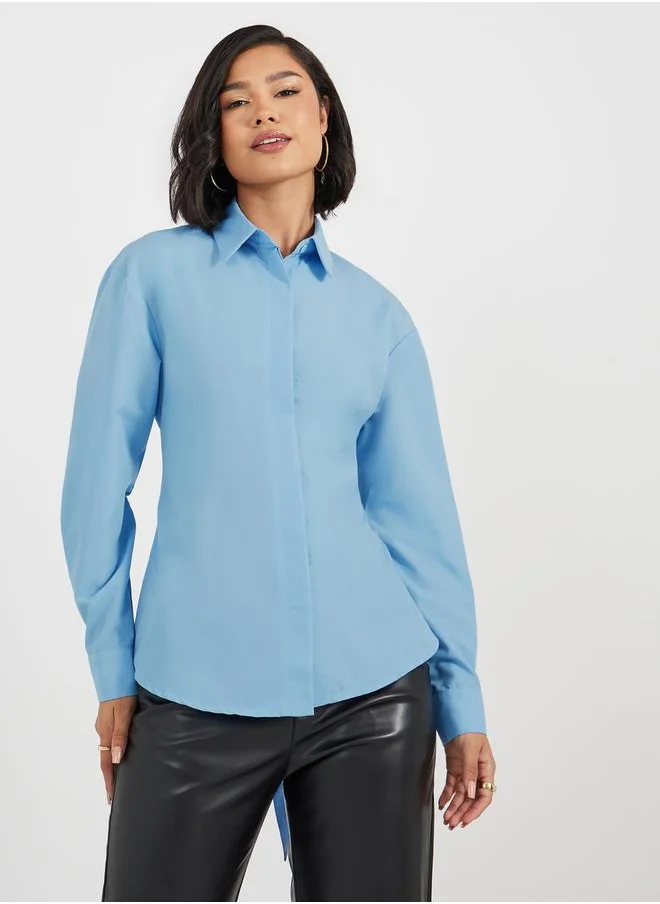 Styli Woven Solid Shirt with Tie Waist Detail