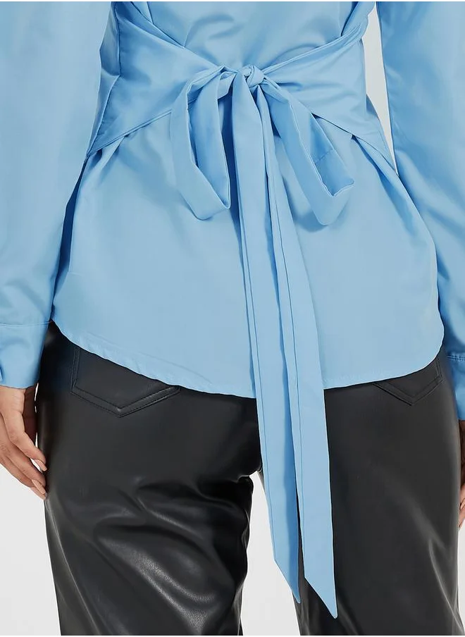 Styli Woven Solid Shirt with Tie Waist Detail