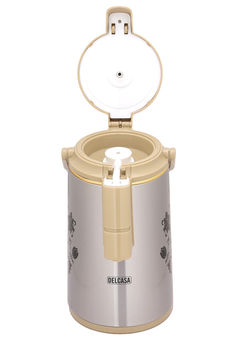 DELCASA - 3000 ML Delcasa  Airport Flask with Double Wall Vacuum Insulation and Pump Mechanism | 360-Degree Rotating Base, Asbestos-Free Pink Glass Inner, Splash-Proof Design with Adjustable Nozzle| Keeps - Image 1