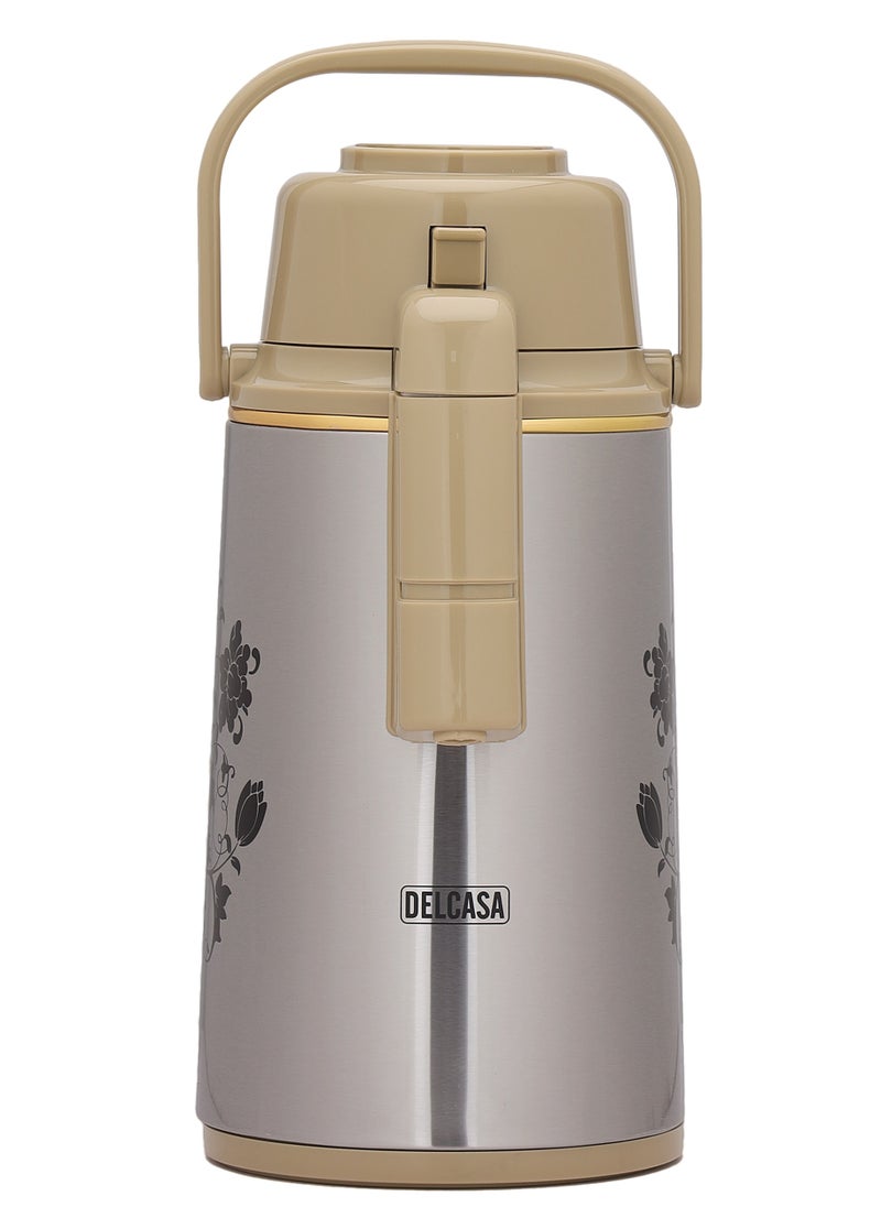 DELCASA - 3000 ML Delcasa  Airport Flask with Double Wall Vacuum Insulation and Pump Mechanism | 360-Degree Rotating Base, Asbestos-Free Pink Glass Inner, Splash-Proof Design with Adjustable Nozzle| Keeps - Image 1