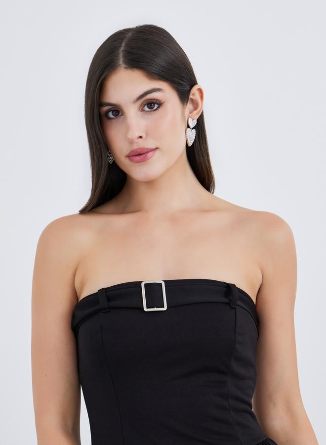 Styli Bandeau Neck A-Line Maxi Dress with Buckle Detail - Image 4