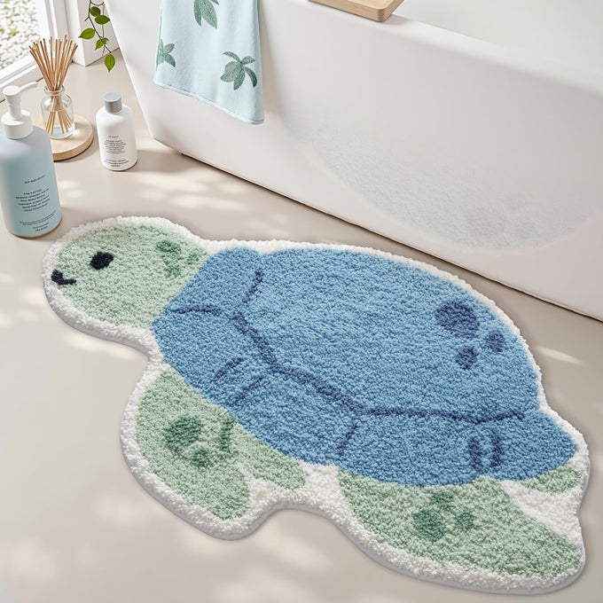 CUTE ANIMAL BATHROOM RUGS PLUSH ABSORBENT BATH MATS FOR BATHROOM NONSLIP BACKING WASHABLE BATH MAT IDEAL FOR SHOWER SINK BATHTUB ROOM DECOR 20X33 BLUE SEA TURTLE