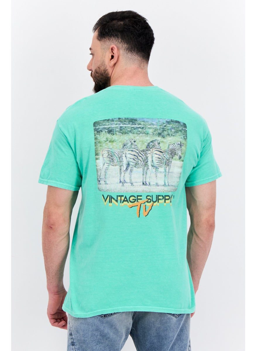 Vintage Supply Men Crew Neck Short Sleeves Brand Logo T-Shirt, Spring Green  - Image 3