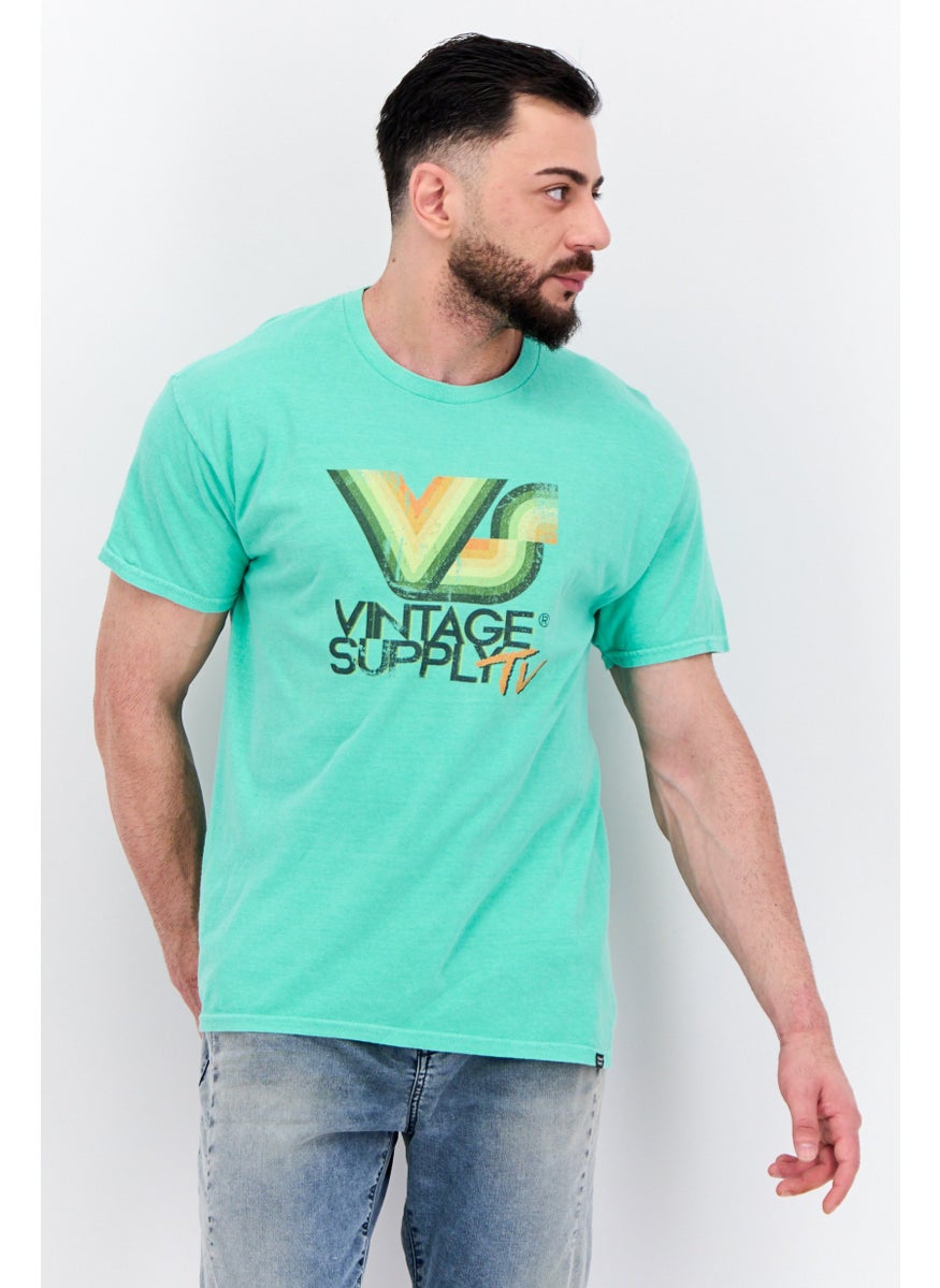 Vintage Supply Men Crew Neck Short Sleeves Brand Logo T-Shirt, Spring Green  - Image 1