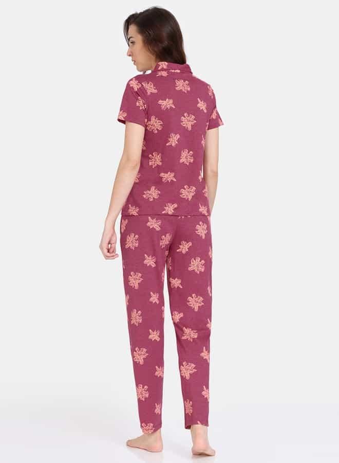 zivame Zivame All-Over Floral Print Shirt and Pyjama Set - Image 3