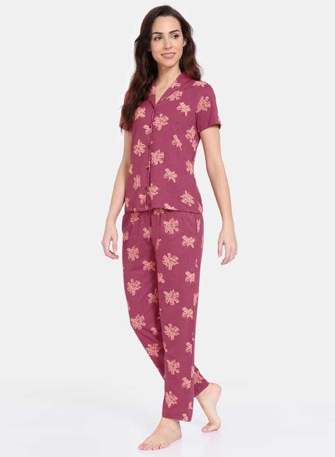 zivame Zivame All-Over Floral Print Shirt and Pyjama Set - Image 2