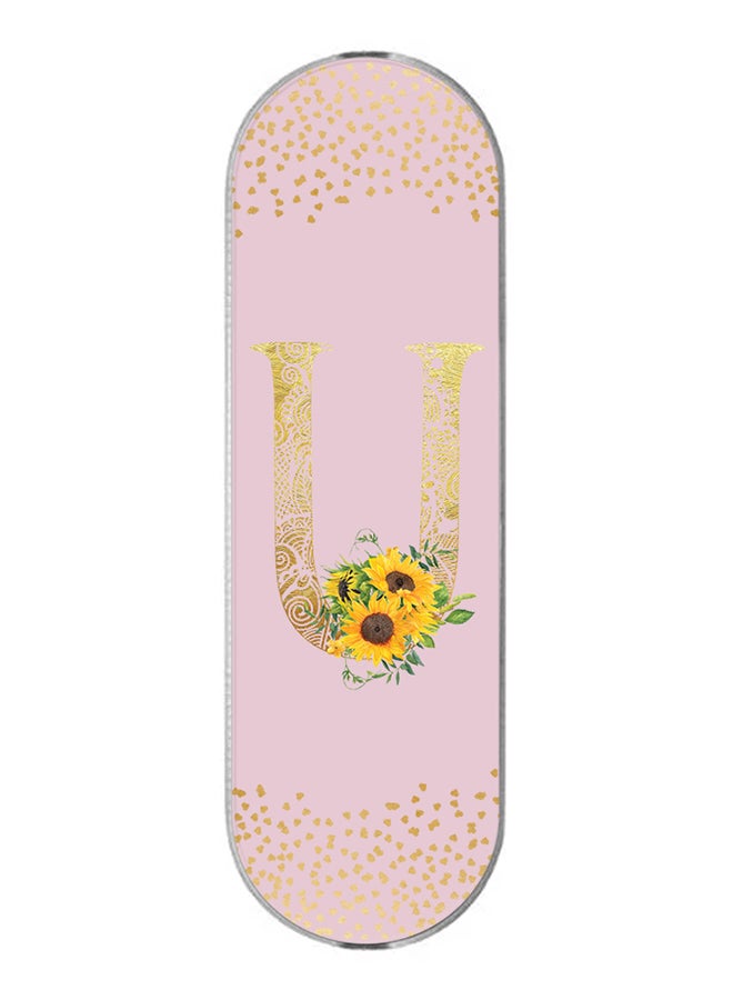 3-In-1 Universal Mobile Phone Grip Holder- Custom Monogram Initial Letter Mandala Floral Pattern Alphabet - U (Pink)