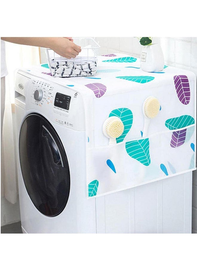 O Ozone Dust-Proof Fridge Cover Washing Machine Cover [ Fridge Organizer ] with Storage Pockets for Pods Utensils or Anything for Quick Access- (Leaf pattern)  - Image 3