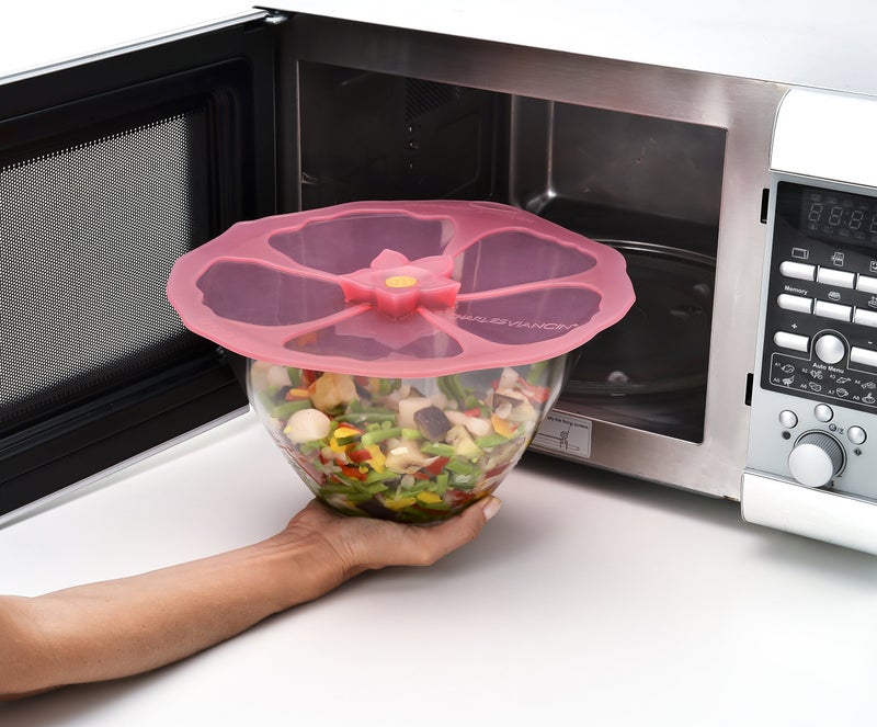 Charles Viancin - Hibiscus Silicone Lid for Food Storage and Cooking - 11''/28cm - Airtight Seal on Any Smooth Rim Surface - BPA-Free - Oven, Microwave, Freezer, Stovetop and Dishwasher Safe - Image 5