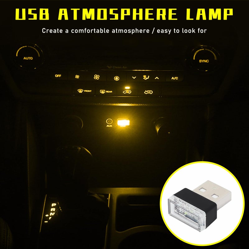 Augeny 4 PCS USB LED Car Interior Atmosphere Lamp, Plug-in USB Decor Night Light, Portable Auto Ambient Lighting Kit, Universal Vehicle Interior Accessories for Most Cars (Yellow) - Image 4