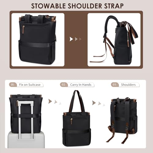 GOLF SUPAGS Convertible Laptop Backpack for Women Casual Daypack Notebook Tote Bag for Work College Travel Leisure (Black) - Image 4